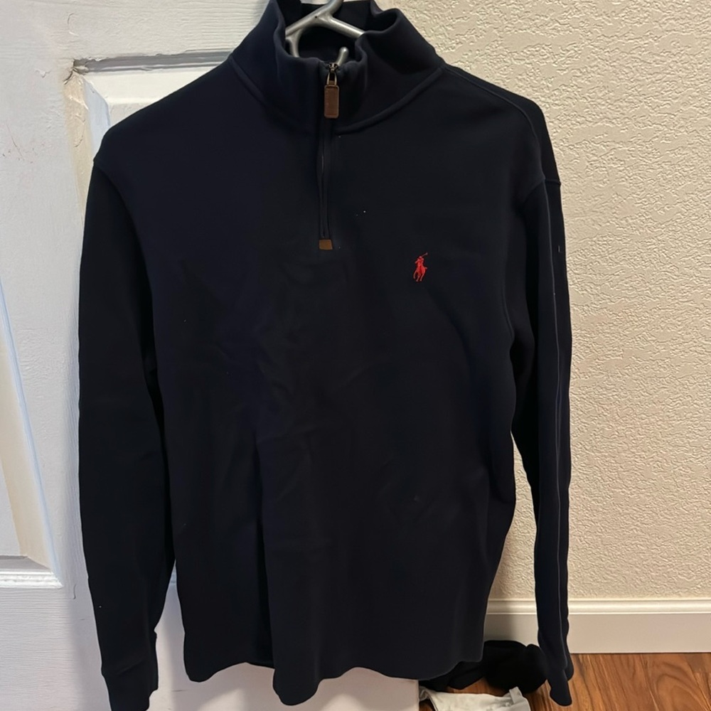 Polo Ralph Lauren Sweater Navy Blue Cotton Cowl Neck Red Pony Men's  SMALL